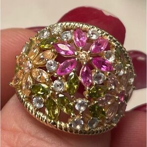 Cate d' Argent Sterling Silver 925 Pink Flower Spring Floral Swarovski Bouquet